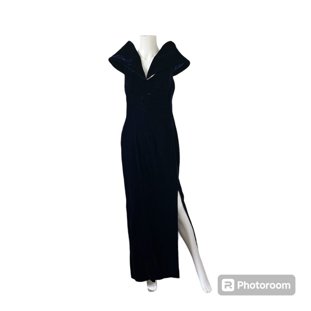 Vintage Alyce Designs Purple Velvet Maxi Dress Dramatic Collar Party Eveningwear